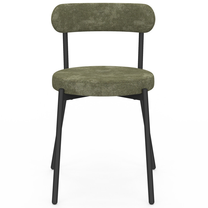 Set di 6 sedie rotonde MIKI in tessuto ciniglia misto verde x2, ecrù x2, grigio chiaro x2 gambe in metallo