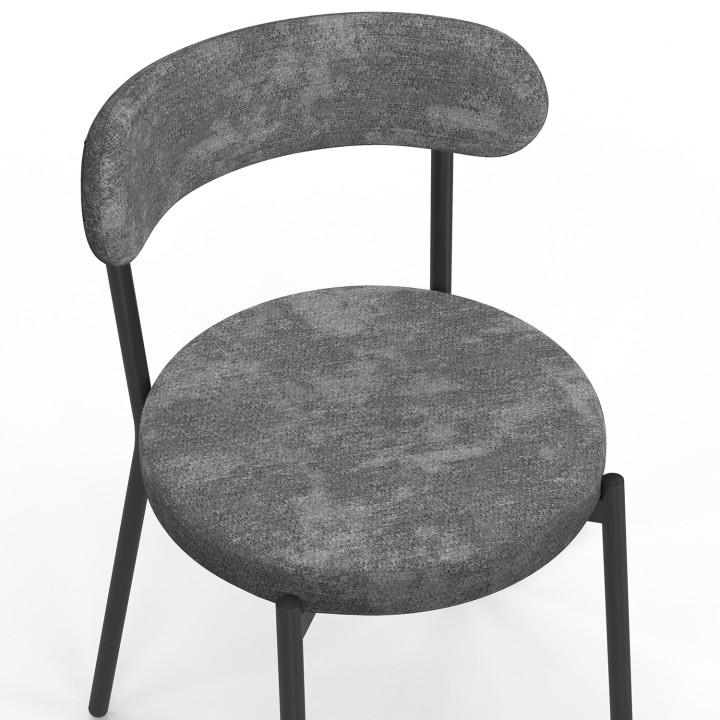 Lot de 6 chaises MIKI dossier incurvé en tissu chenille mix color vert x2, écru x2, gris foncé x2 pieds en métal noir