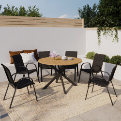 Gartenmöbel runder Tisch mit Spinnenbein und Tischplatte in Holzoptik - MESSINA | ID Market