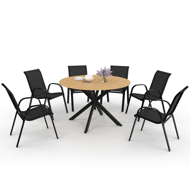 Tuinmeubelset - ronde tafel met spinnenvoet en blad met houteffect - MESSINA | ID Market