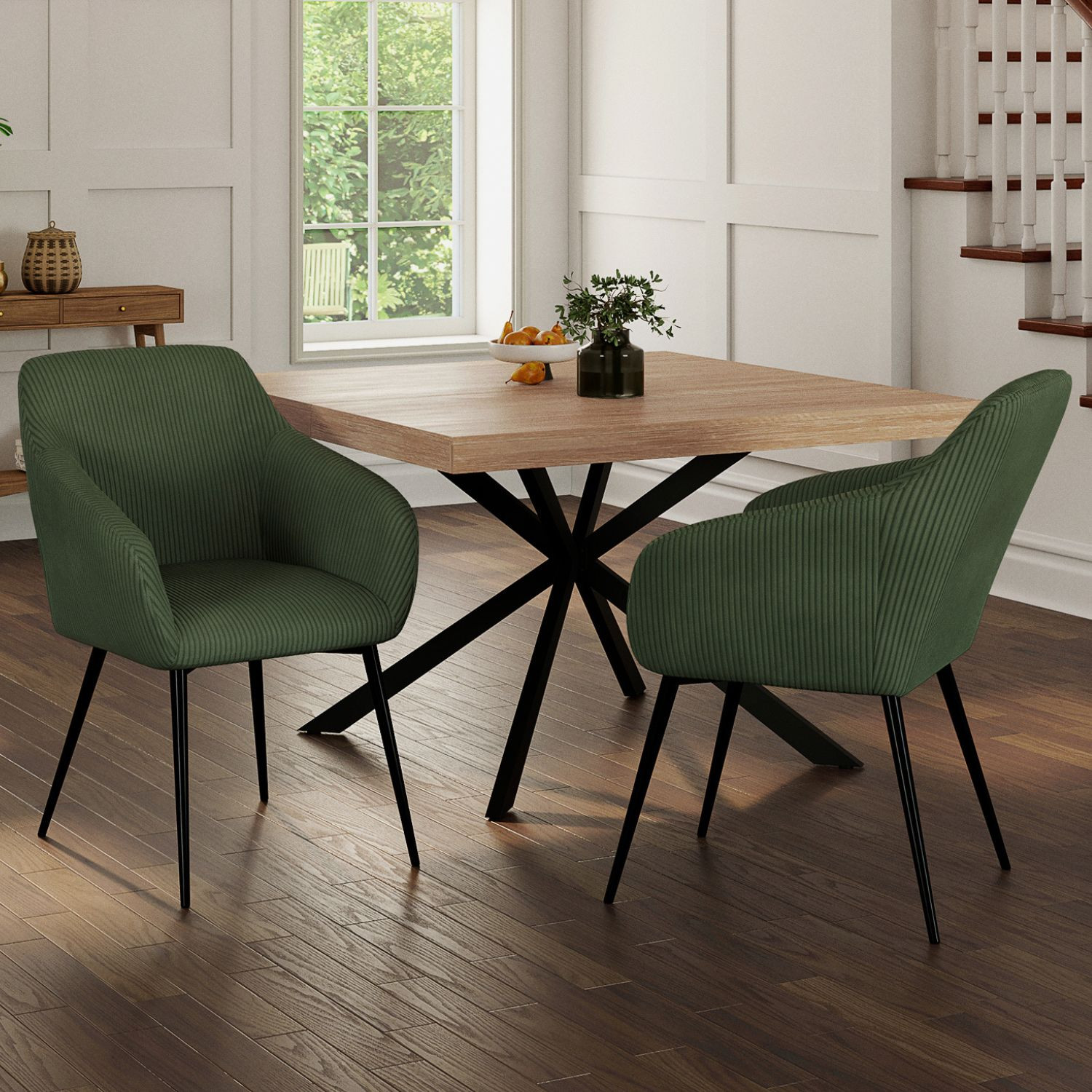 Lot de 2 chaises de salle à manger, fauteuils de table en velours côtelé vert kaki
