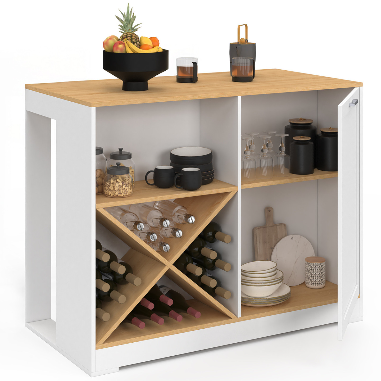 Table De Bar Vicco Freetown 110 Cm - Design Moderne Chêne Goldkraft Et Blanc Avec étagères Ouvertes Pour Cuisine Ou Salle à Manger