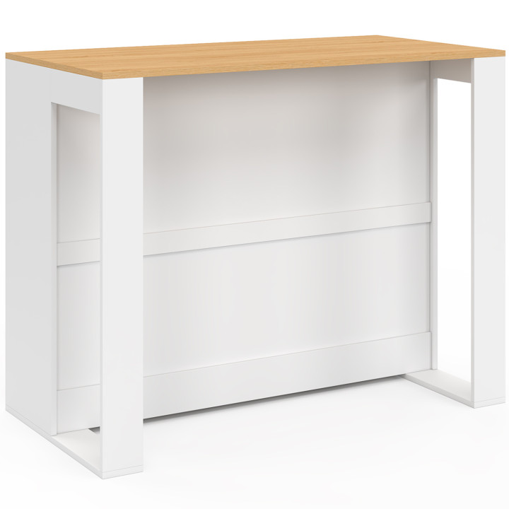 VITO eilandbartafel 113 cm met flessenrek in wit hout en blad in beukenlook