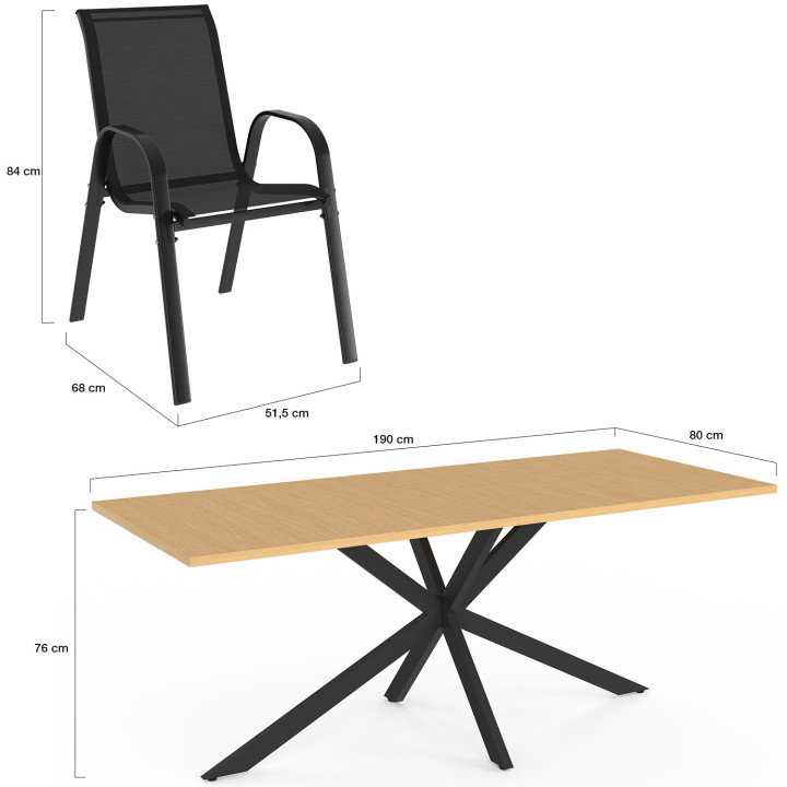 Conjunto de muebles de jardín mesa de patas de araña con tapa efecto madera - MESSINA | ID Market