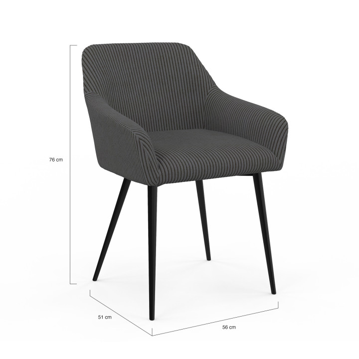 Set di 2 poltrone da tavolo in velluto a coste grigio - JANY