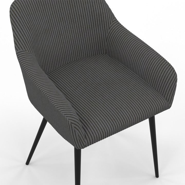 Lot de 2 chaises de salle à manger, fauteuils de table JANY en velours côtelé gris