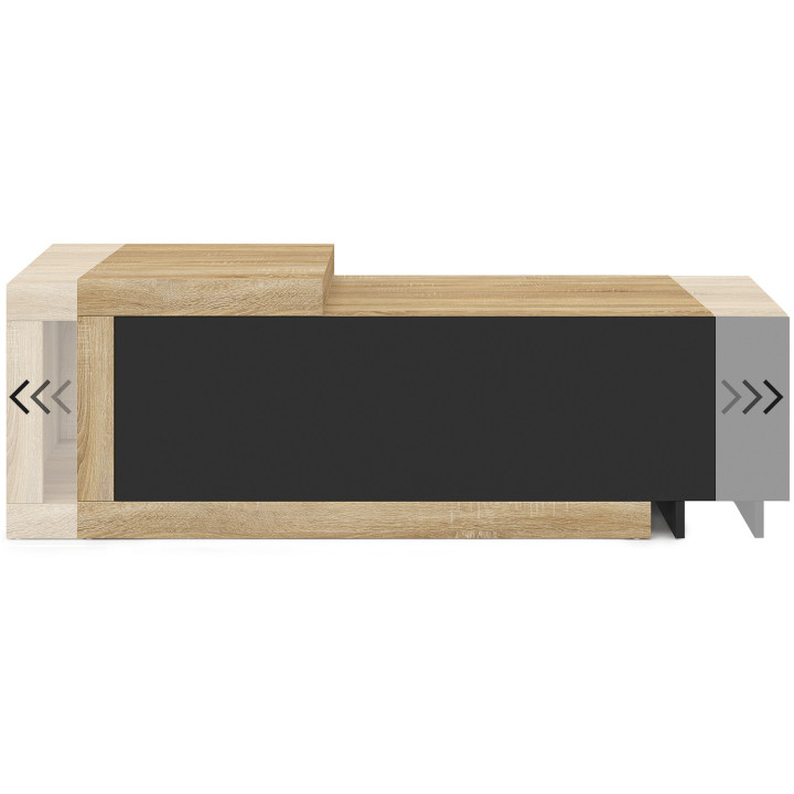 Mesa de centro rectangular extensible 100-130 cm 1 puerta madera y negro