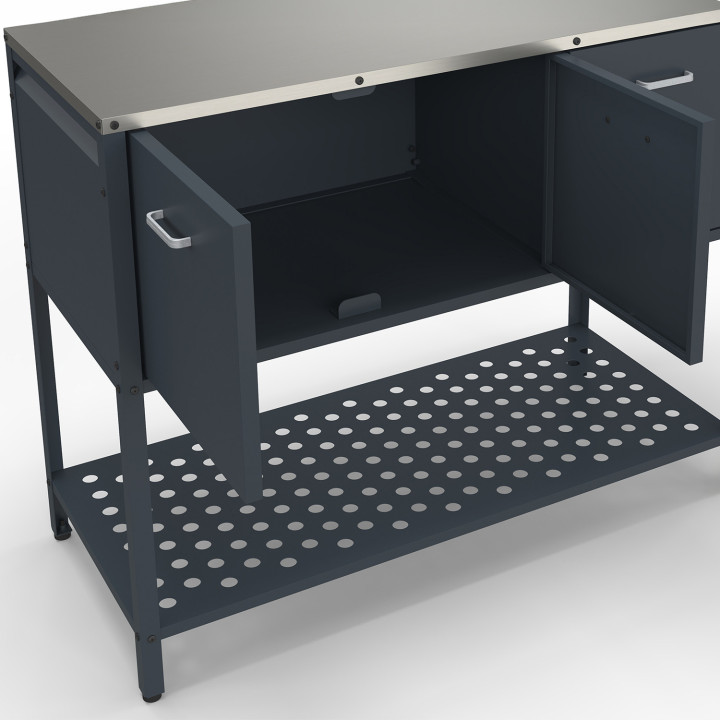 Outdoor-Küchenmöbel PAREO 3 Türen mit 1 Regal aus Stahl anthrazitgrau