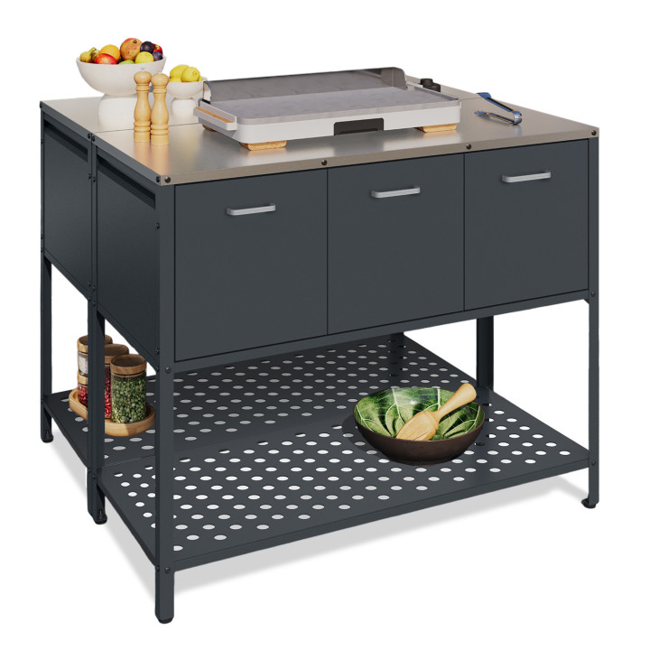 Mueble de cocina exterior de 3 puertas con 1 estante en acero gris antracita