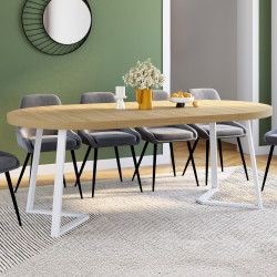 Mesa de comedor redonda extensible 4-10 personas madera y blanco 110-200 cm - SELMA | IdMarket