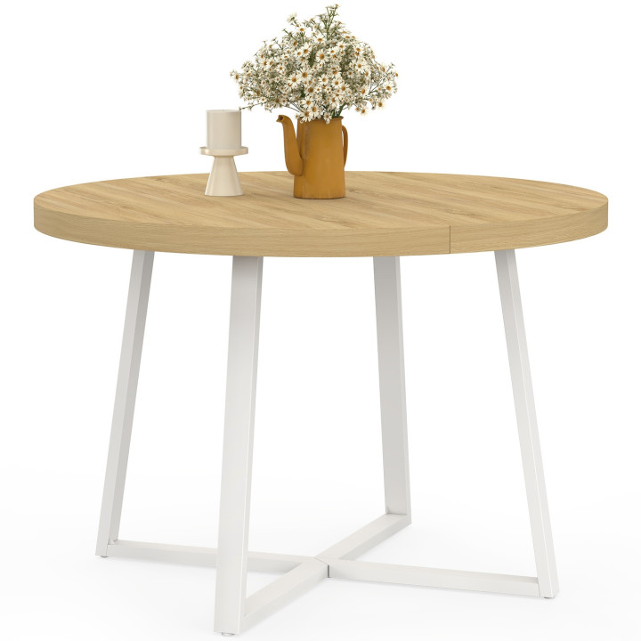 Table à manger extensible ronde SELMA 4-10 personnes bois et blanc 110-200 cm