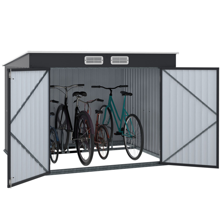 Abri à vélos en métal gris anthracite verrouillable avec kit d'ancrage pour 4 vélos