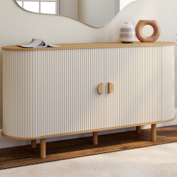 Credenza beige e legno a 2 ante 140 cm effetto scanalato - KANEL