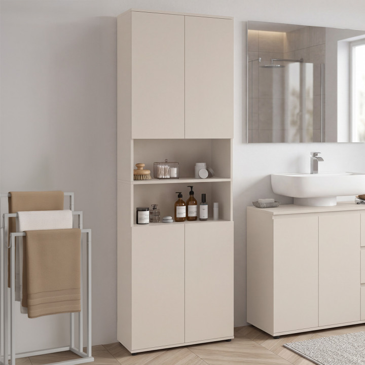 Mobile da bagno TOMI a 4 ante e 2 nicchie in legno beige