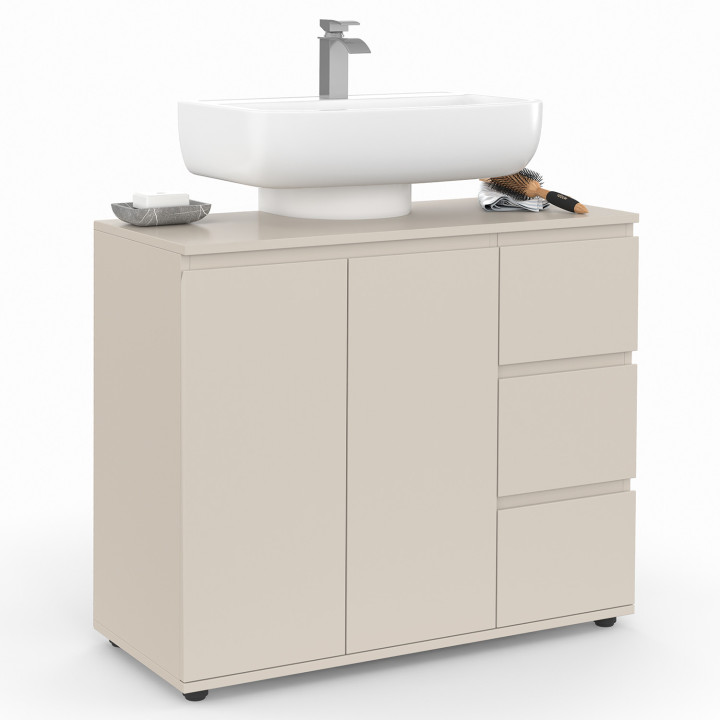 Mobiletto da bagno TOMI con armadietto e 3 cassetti beige