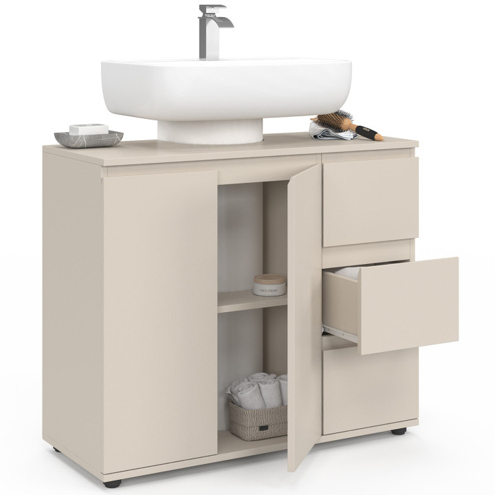 Mobiletto da bagno TOMI con armadietto e 3 cassetti beige