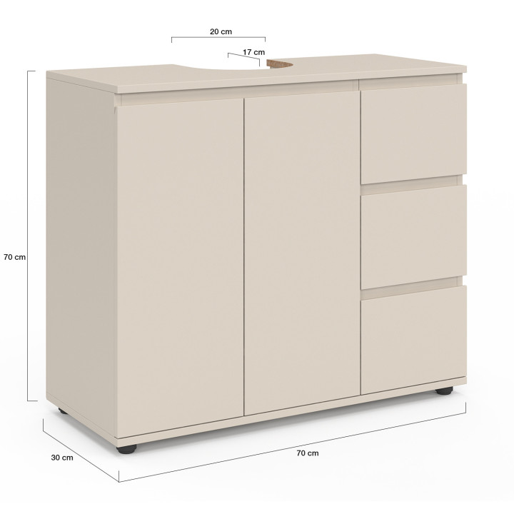 Mobiletto da bagno TOMI con armadietto e 3 cassetti beige