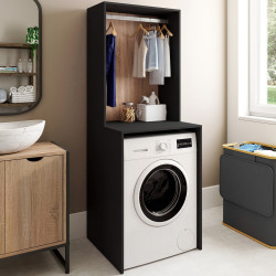 Mueble superior para lavadora con armario de madera efecto haya y negro