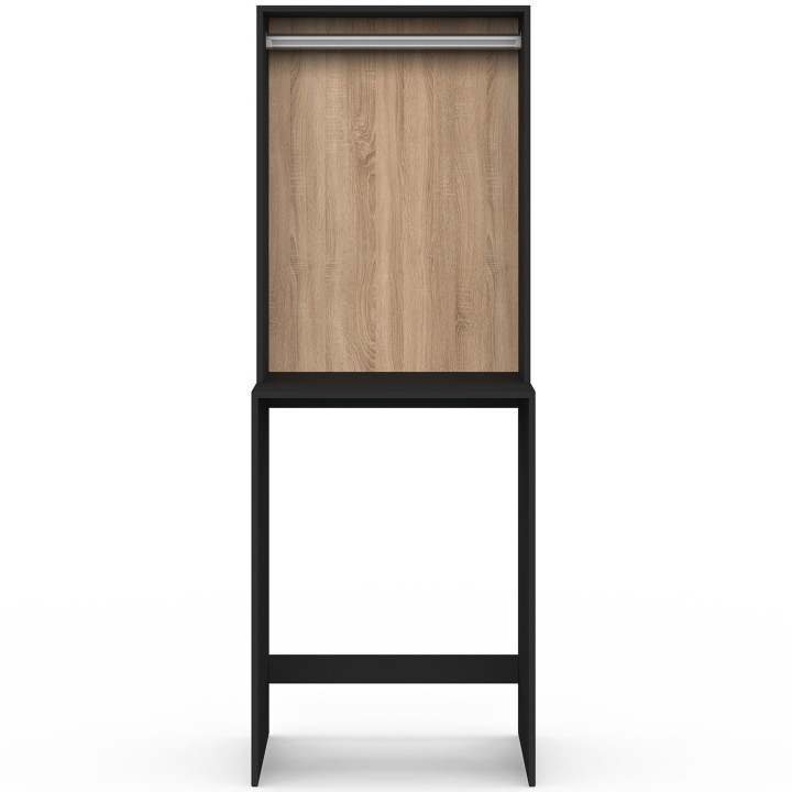 Meuble dessus machine à laver avec penderie WALLIS noir et bois façon hêtre