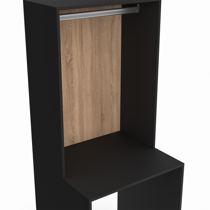 Meuble dessus machine à laver avec penderie WALLIS noir et bois façon hêtre