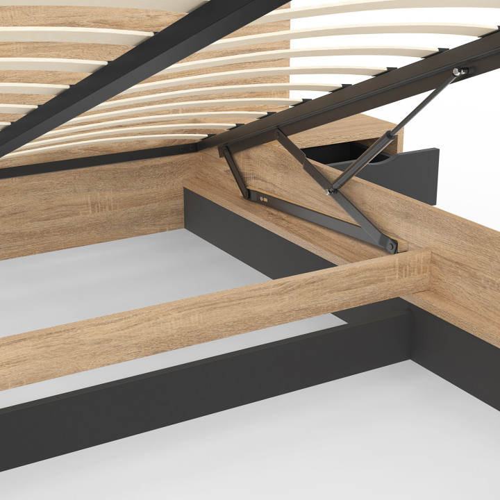 Letto matrimoniale in legno e nero 140 x 190 cm con rete e comodini - SANTA | IdMarket