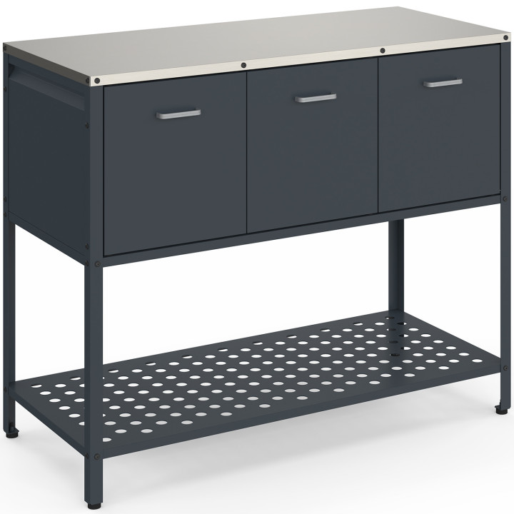 Mueble de cocina exterior de 3 puertas con 1 estante en acero gris antracita