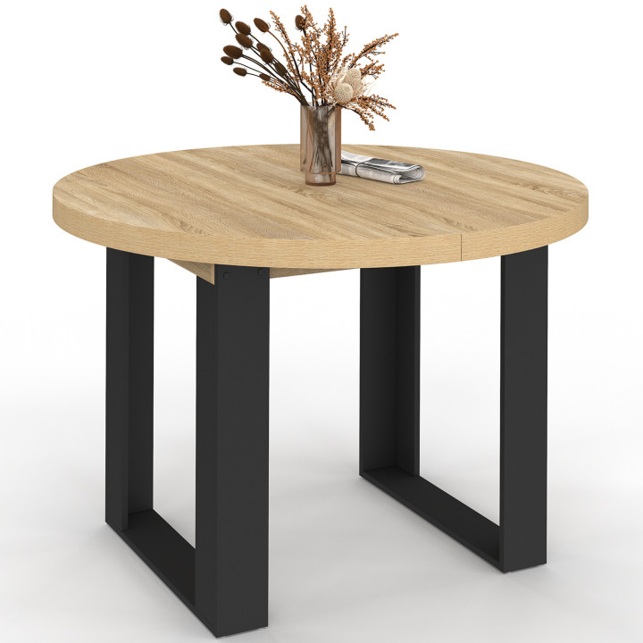 Ausziehbarer runder Esstisch für 4–10 Personen, Holz und Schwarz, 110–200 cm – PHOENIX