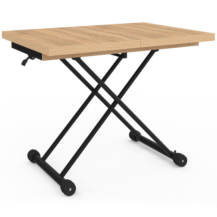 Table basse extensible relevable en table à manger rectangulaire ALTURA bois et noir design industriel