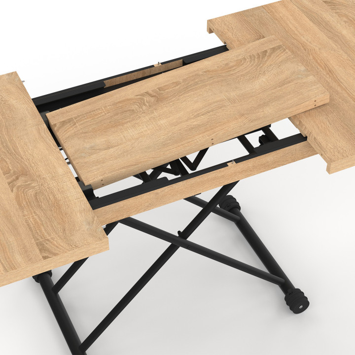 Tavolino di design industriale in legno e nero ALTURA, allungabile e trasformabile in tavolo da pranzo rettangolare