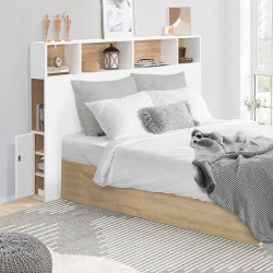 Cabecero estilo blanco y haya con almacenaje 145 cm - CLEO | ID Market