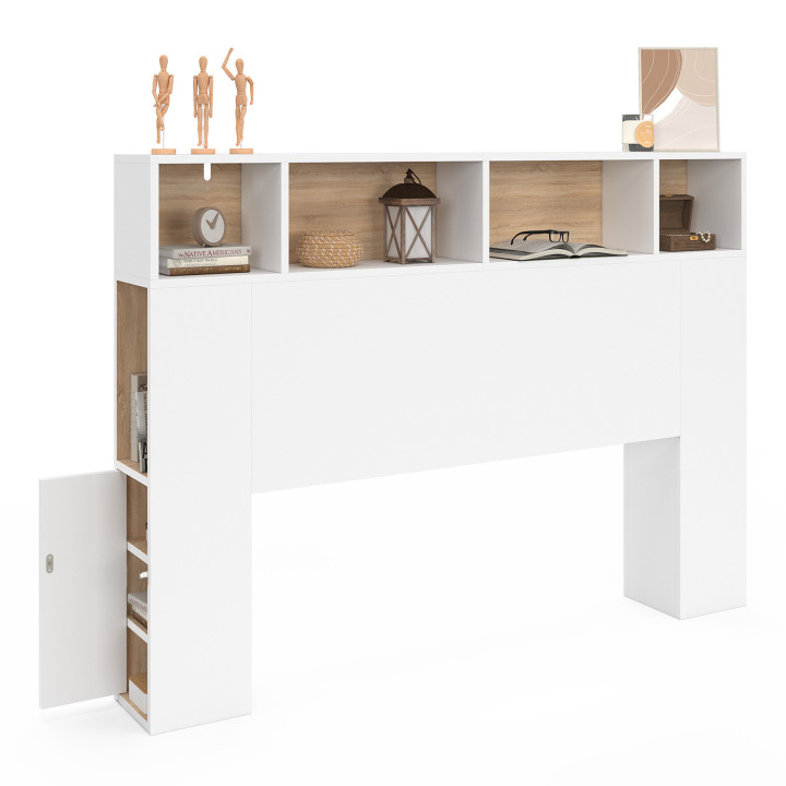 Testata in stile bianco e faggio con contenitore 145 cm - CLEO