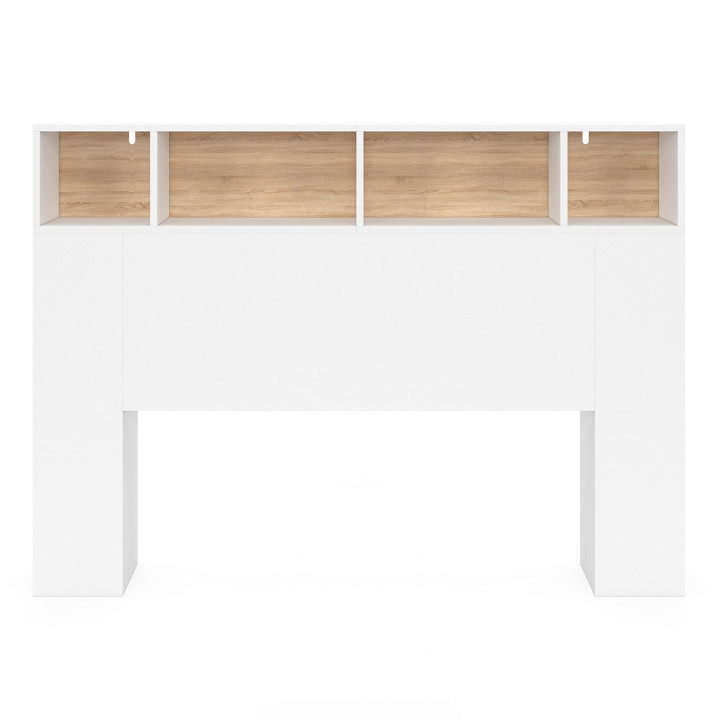 Testata in stile bianco e faggio con contenitore 145 cm - CLEO