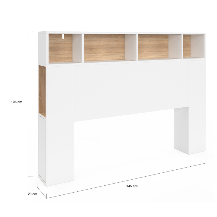 Testata in stile bianco e faggio con contenitore 145 cm - CLEO