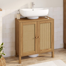 Meuble sous lavabo salle de bain HANAE effet naturel cannage