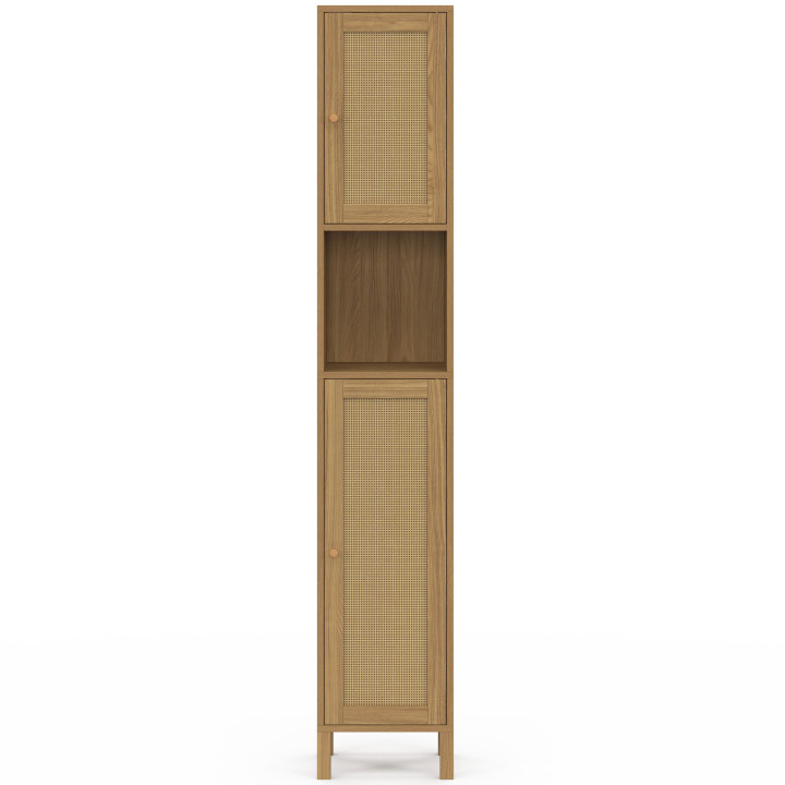 Mobile a colonna da bagno HANAE a 2 ante e 1 nicchia, effetto naturale intrecciato