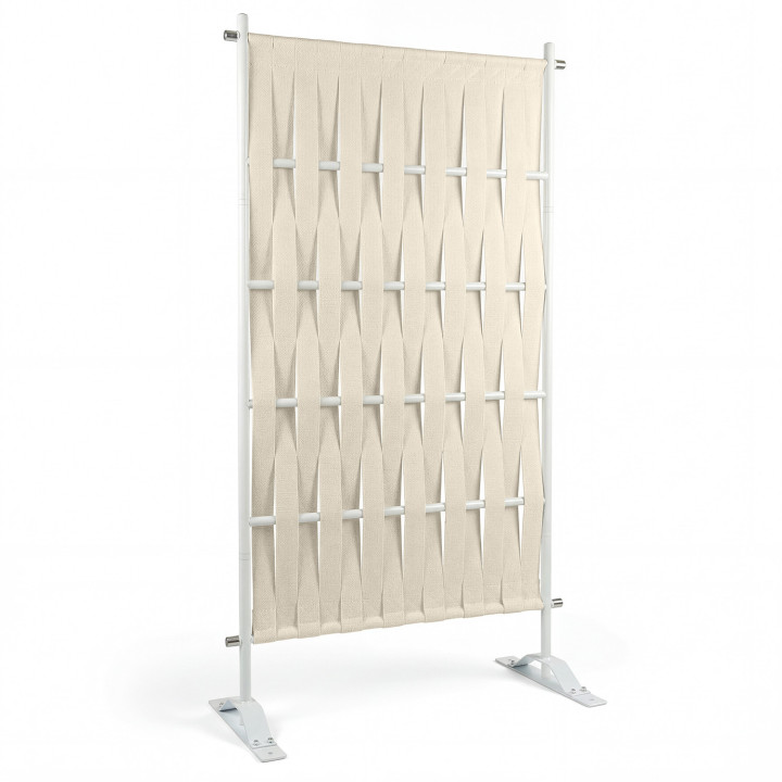 Paravento decorativo 80 x 150 cm in fettuccia beige e metallo bianco