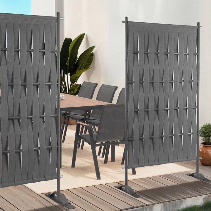 Schermo per esterni, fettuccia grigia, schermo decorativo, 80 x 150 cm, fettuccia e metallo, grigio antracite