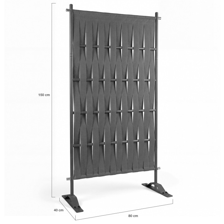 Schermo per esterni, fettuccia grigia, schermo decorativo, 80 x 150 cm, fettuccia e metallo, grigio antracite