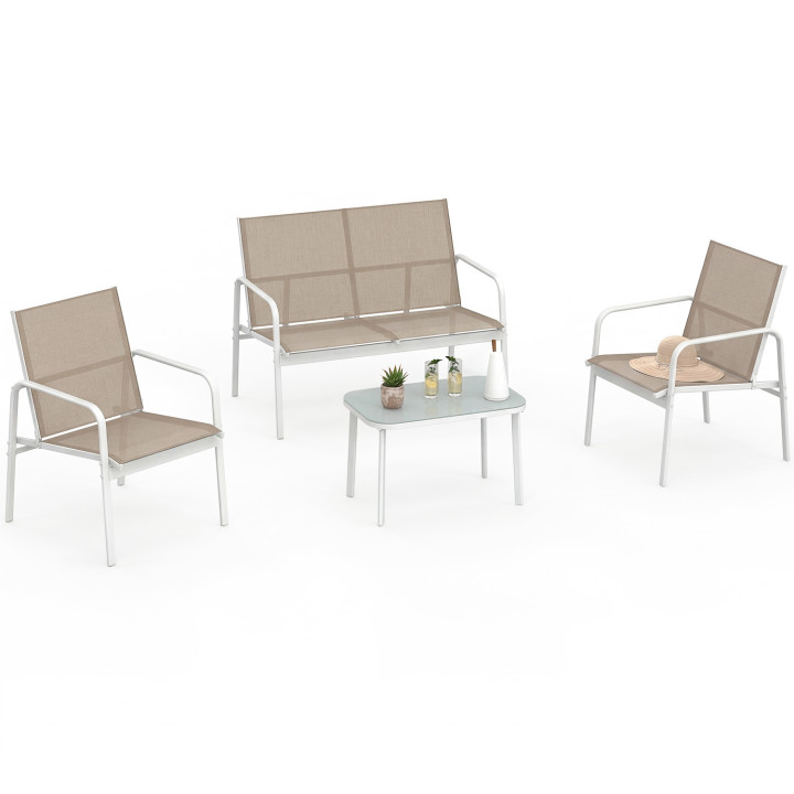 Niedrige Gartenmöbel MALTE 4-Sitzer mit Sofa, Sessel und Tisch schwarz und Holz
