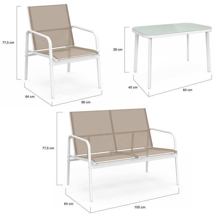 Conjunto de muebles bajos de jardín MALTE de 4 plazas con sofá, sillones y mesa negros y de madera