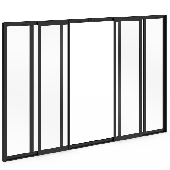 Verschiebbare Werkstattüberdachung mit 6 Glasscheiben B. 160 x H. 108 cm aus schwarzem Metall und gehärtetem Glas
