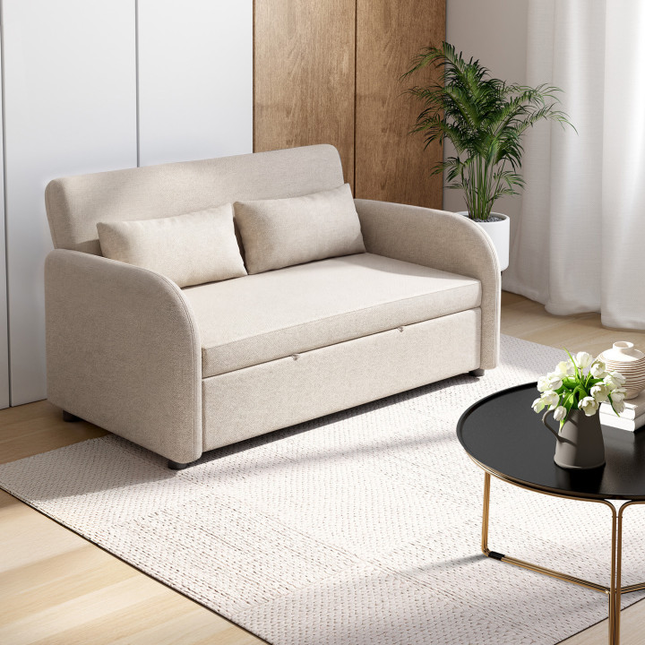 Divano letto dritto a 2 posti NOAH in tessuto beige