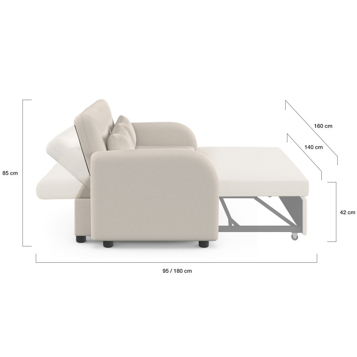 Divano letto dritto a 2 posti NOAH in tessuto beige
