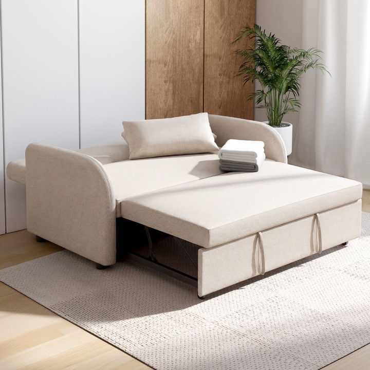 Divano letto dritto a 2 posti NOAH in tessuto beige