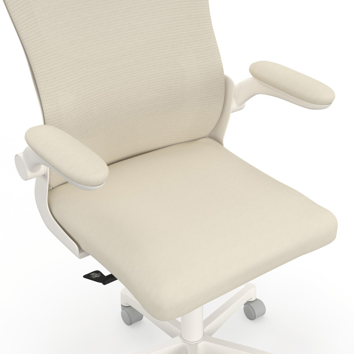 Sedia da ufficio ergonomica JAMES in tessuto traspirante e poggiatesta con rotelle beige e bianche