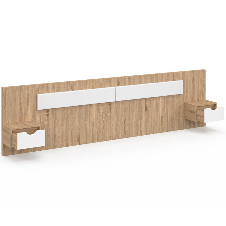 Tête de lit suspendue avec chevets SANTA pour lit 140, 160 et 180 cm bois et blanc