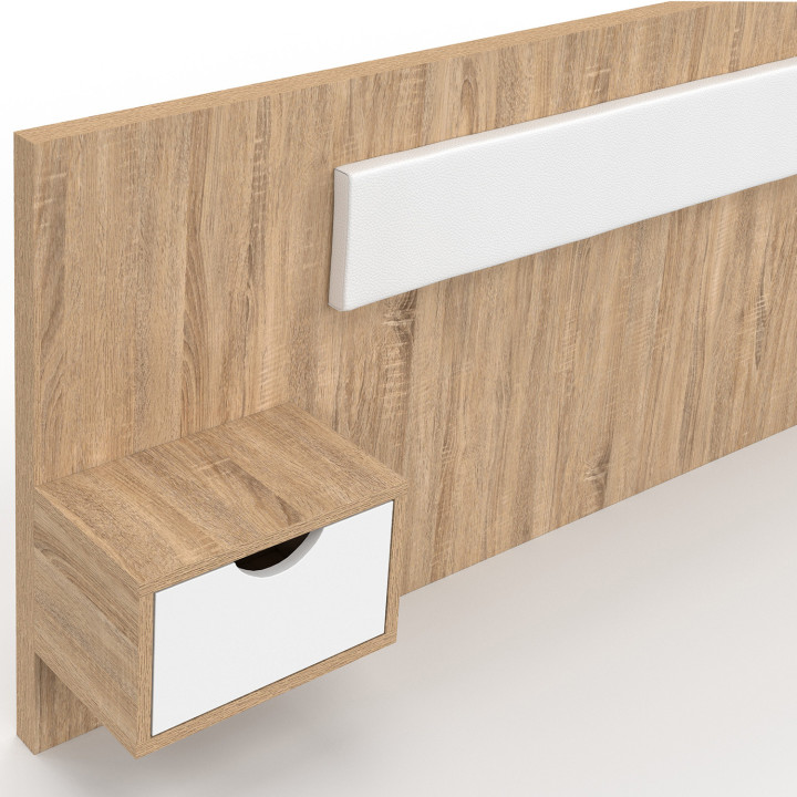 Tête de lit suspendue avec chevets SANTA pour lit 140, 160 et 180 cm bois et blanc