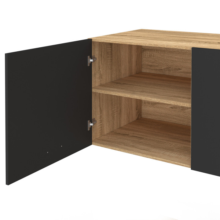 Cocina completa tipo «kitchenette» de 120 cm de STIL con encimera de tres elementos en madera y negro