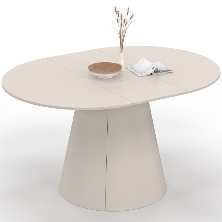 ANGELE 6-persoons ronde uitschuifbare eettafel, beige hout 110-150 cm