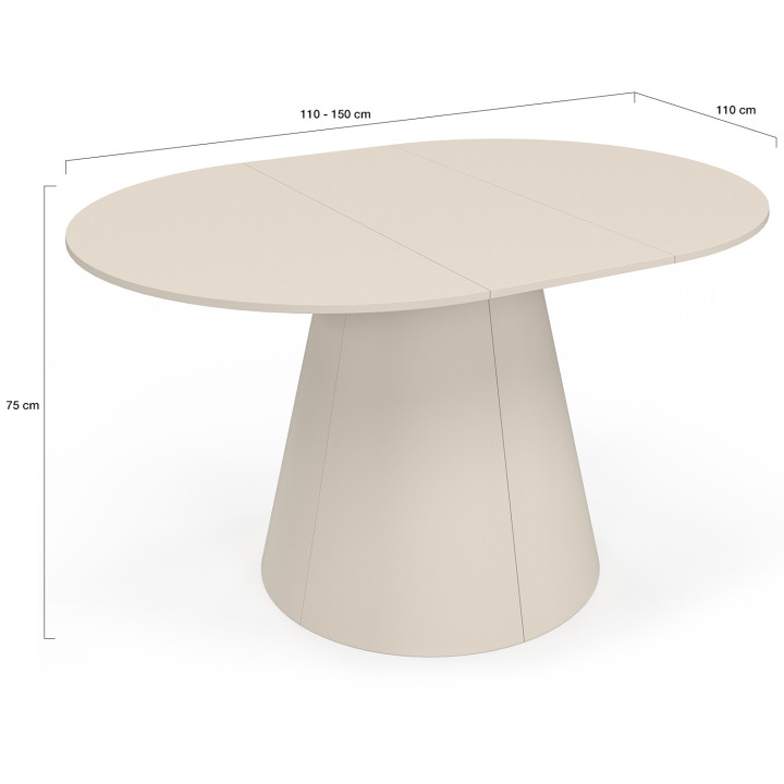 Table à manger ronde extensible ANGELE 6 personnes bois beige 110-150 cm